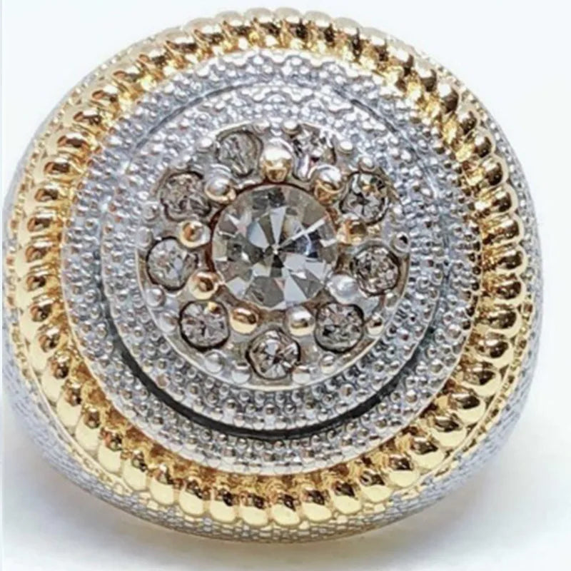 Milangirl  Clear Cubic Zircon Luxurious Round Men Ring   Wedding Band Male Rings Punk Rock Hip Hop Jewelry