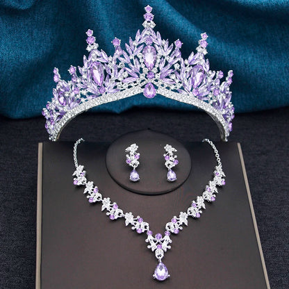 Princess Crown Bridal Jewelry Sets for Women Tiaras and Necklace Earrings Prom Bride Jewelry Set Wedding Dress accessories