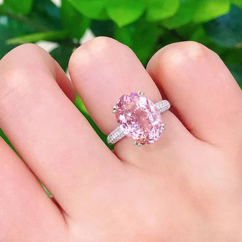 925 Sterling Silver Rings for Women Pink Cubic Zirconia New Wedding Engagement Band Accessories Luxury Trendy Lady Jewelry Gift