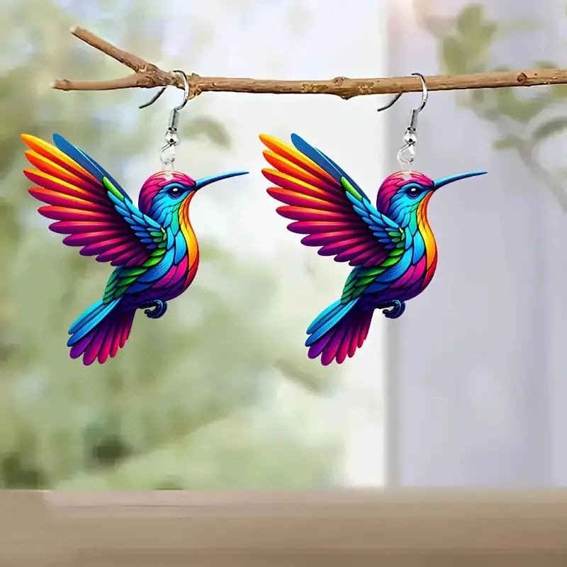 FTCY Acrylic Hummingbird Earrings For Women Retro Style Colorful Bird Drop Earrings Women's Jewelry Gifts