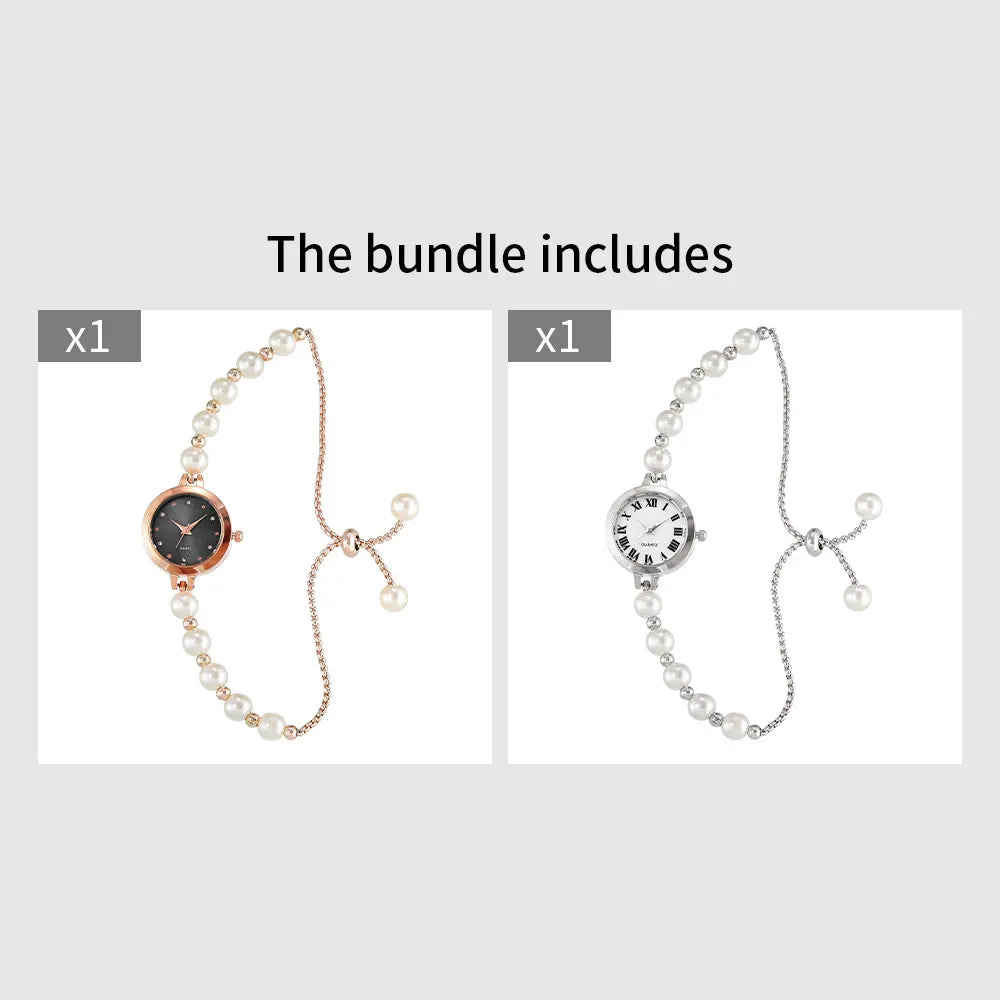 LUCKY FOX New Minimalist Style Pearl Bracelet Women Quartz Watch Fashionable Small Disc Design Light Luxury Jewelry Women Watch