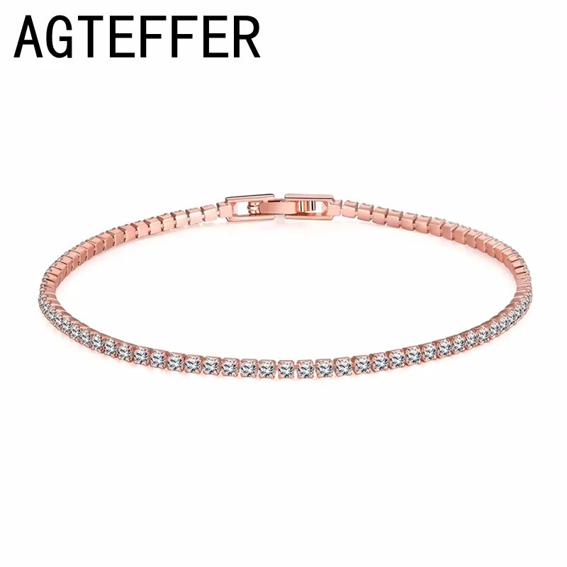 New 925 Sterling Silver Hip Hop Fashion Women's Tennis Bracelet Rose Gold Shining Cubic zirconia Bracelet Wedding Jewelry Gift