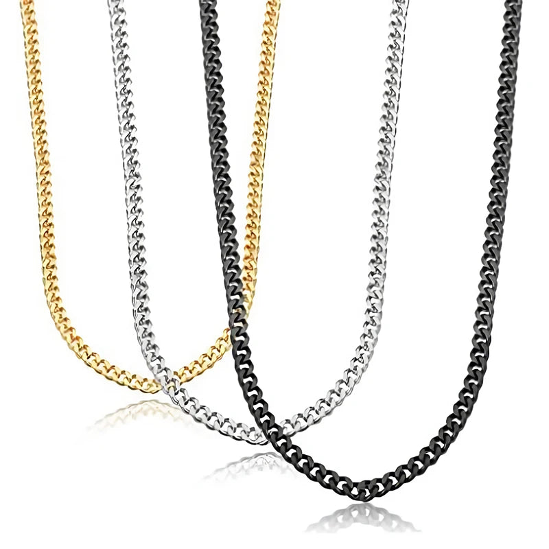 Women Men's Necklace Stainless Steel Black Gold Color Curb Cuban Link NK Chain Silver Color Basic Punk Male Choker Jewelry Gift