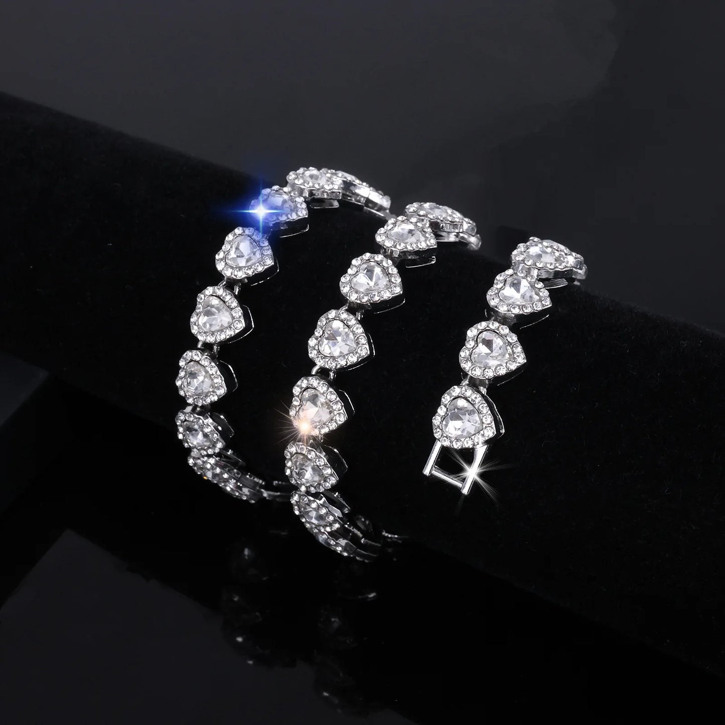 ZAKOL 45CM New Hip Hop Tennis Chain Bracelet Necklace Shiny Heart Rhinestone CZ Fashion Rock Party Jewelry Set