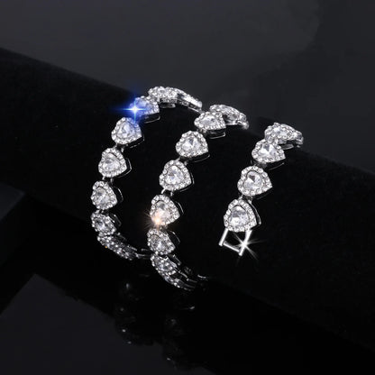 ZAKOL 45CM New Hip Hop Tennis Chain Bracelet Necklace Shiny Heart Rhinestone CZ Fashion Rock Party Jewelry Set