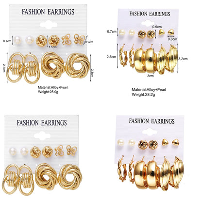 Vintage Metal Twisted Rope Knot Stud Earrings Fashion Hollow Butterfly Leaf Earrings Women's Versatile Big Set Jewelry Gift 2025