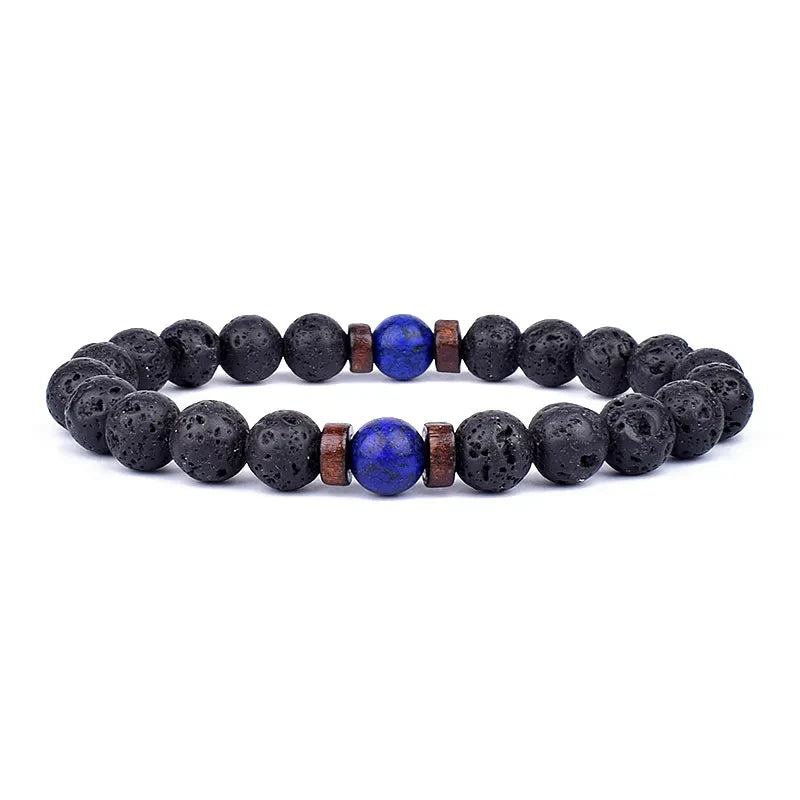 Natural Volcanic Lava Stone Beaded Bracelets for Women Men Jewelry Tiger Eyes Lapis Lazuli Healing Balance Chakra Bead Bracelet