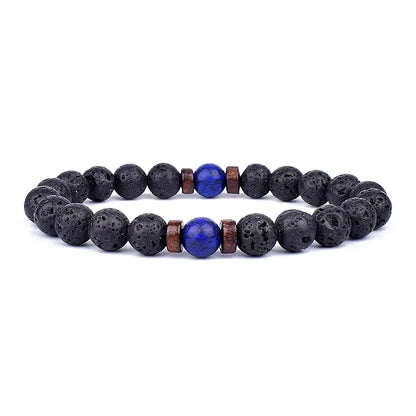 Natural Volcanic Lava Stone Beaded Bracelets for Women Men Jewelry Tiger Eyes Lapis Lazuli Healing Balance Chakra Bead Bracelet