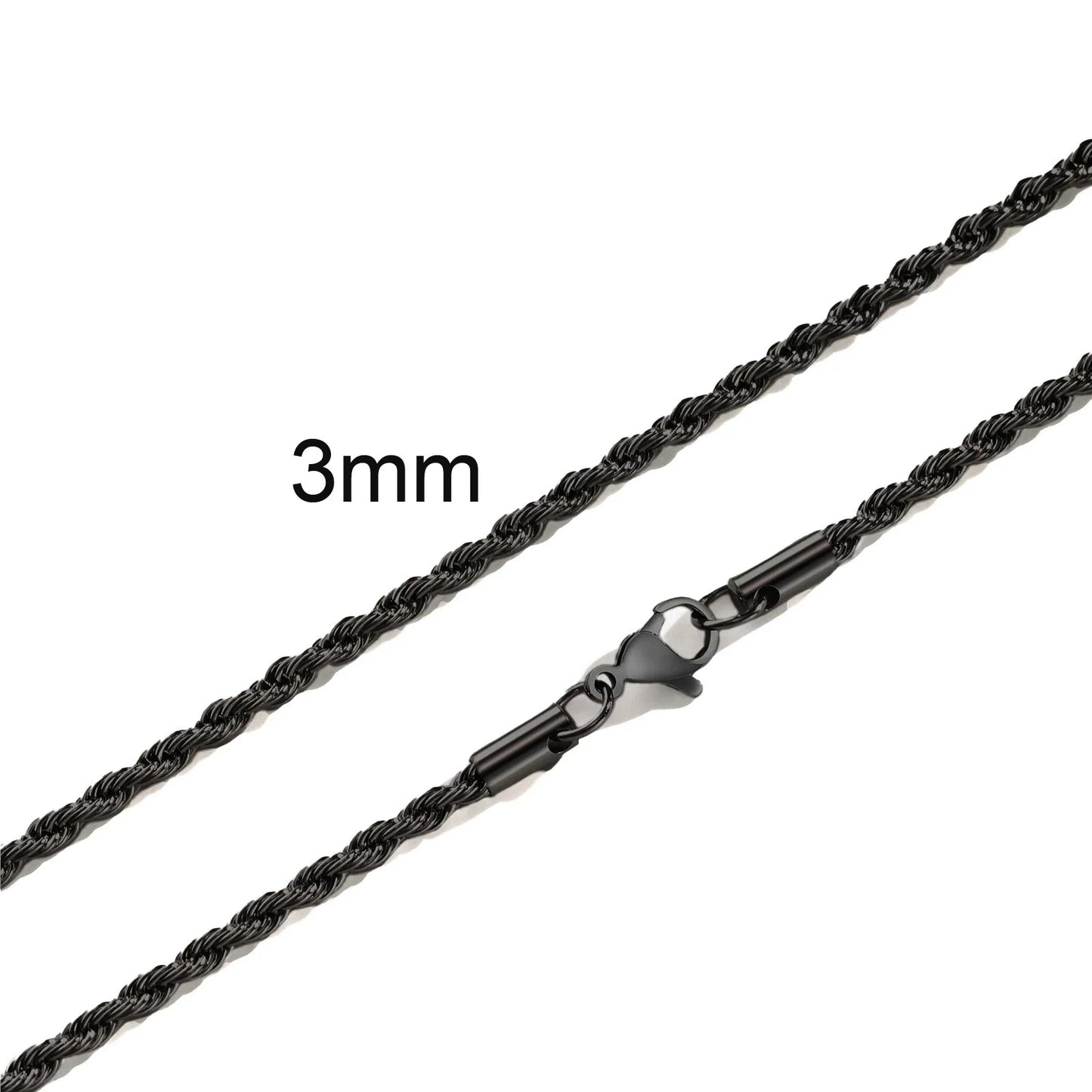 Ropes Long Necklace for Men Women,Stainless Steel Minimalist Twist Rope Chain Necklace,Punk Gold Silver Black Color 2 TO 5mm