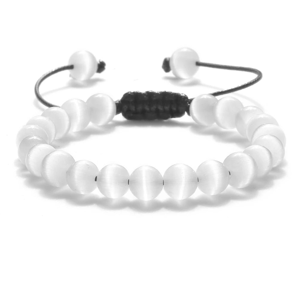 Natural Opal Beads Bracelets Smooth Cat Eye Quartz Chakra Beads Bracelet & Bangle for Women Men Adjustable Wrist Jewelry pulsera