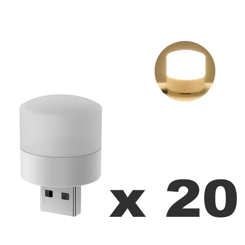 1/20Pcs Mini USB Night Light Warm White Eye Protection Book Reading Light USB Plug Computer Mobile Power Charging LED Night Lamp