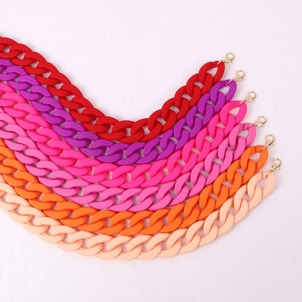 FishSheep Fashion Colorful Acrylic Matte Chain Choker Necklace for Women Statement Resin Wide Chain Collar Neck Jewelry 2024 New