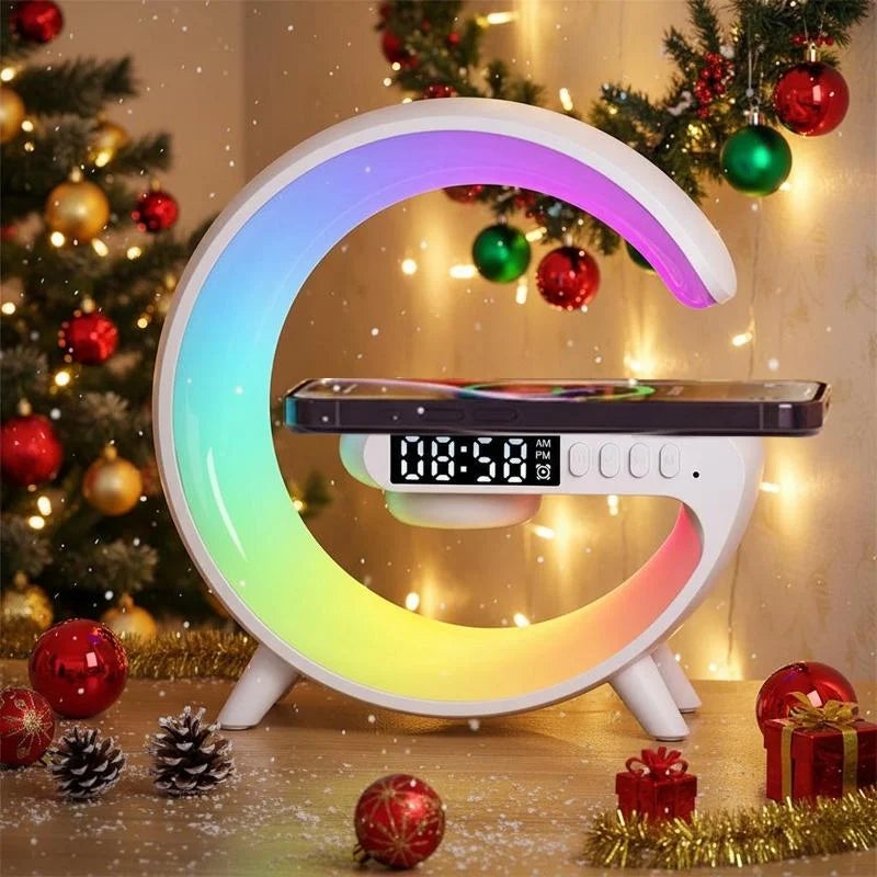 Bluetooth Speaker Holder Bedroom Ambient Lighting and Alarm Clock Creative Office Wireless Charging Stand for iPhone Samsung