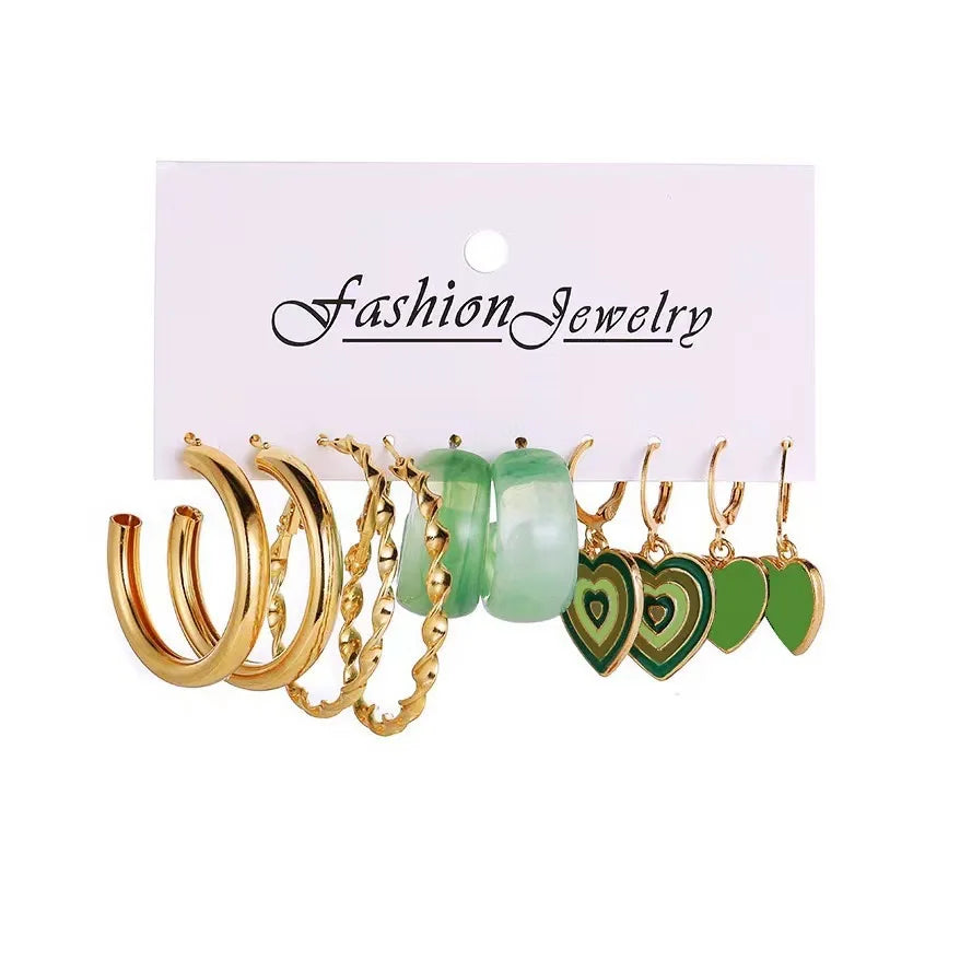 Creative and simple C-shaped geometric earrings with pearl butterfly female earrings 6-piece set