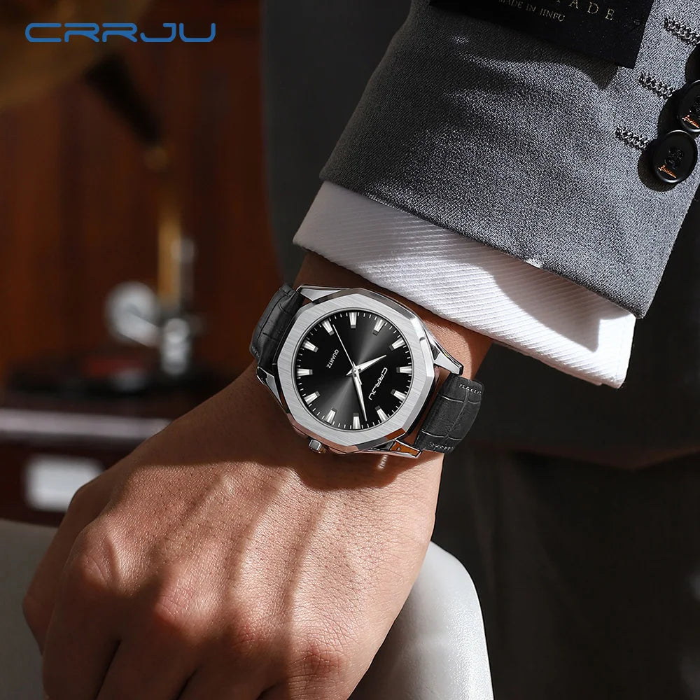 CRRJU New Casual Minimalista Quartz Men's Watches with Leather Strap Simple Luminous Hands Male Clock