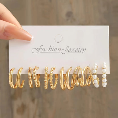 24 Pcs Fashion Vintage Hoop Earrings Set for Women Boho Metal Circle Geometric Twist Pearl Studs Earrings Trendy Jewelry Gifts