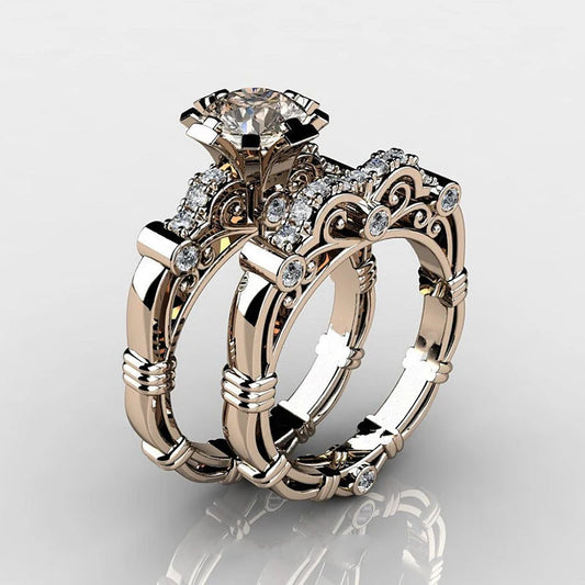 New Two-Piece Stainless Steel Ring European And American Women's Couple Engagement Ring Set Ring