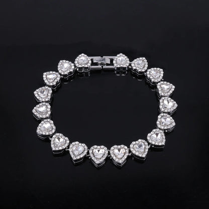 ZAKOL 45CM New Hip Hop Tennis Chain Bracelet Necklace Shiny Heart Rhinestone CZ Fashion Rock Party Jewelry Set