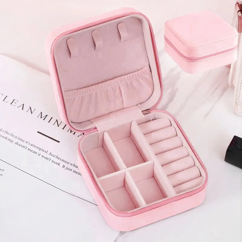 Mini Jewelry Storage Box Portable Home Travel Earrings Necklace Storage Case for Women Ring Organizer PU Leather Display Case