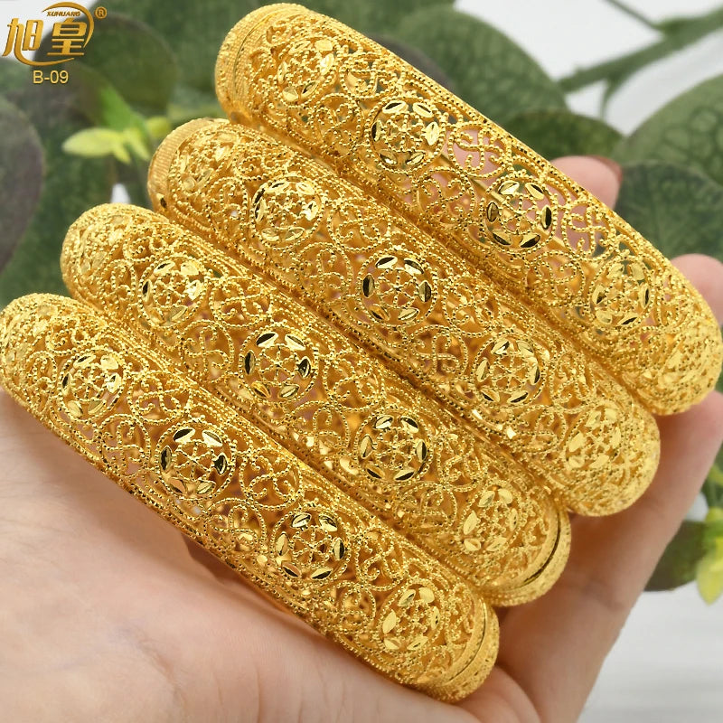 XUHUANG African Gold Color Bangles For Women Indian Middle Eastern Nigerian Wedding Luxury Plated Jewellery Brazilian Bangles