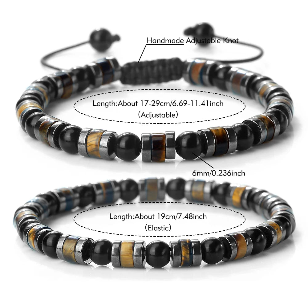 Men Bracelet Natural Tiger Eye Stone Cylindrical Beads Bracelets Hematite Spacer Handmade Adjustable Bangles Women Yoga Jewelry