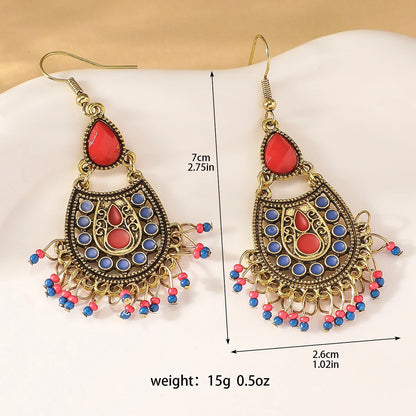 2pcs Bohemian style long tassel rice beads women's pendant earrings vacation personalized accessories