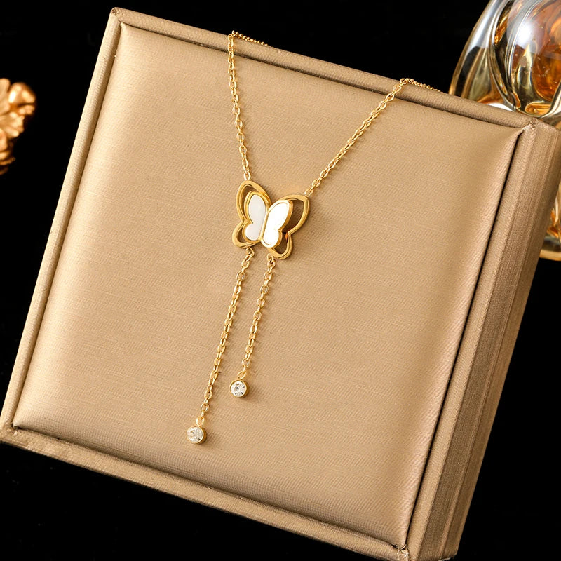 EILIECK 316L Stainless Steel Simple Zirconia Pearl Pendant Necklace For Women Fashion Collar Neck Chain Waterproof Jewelry Gift