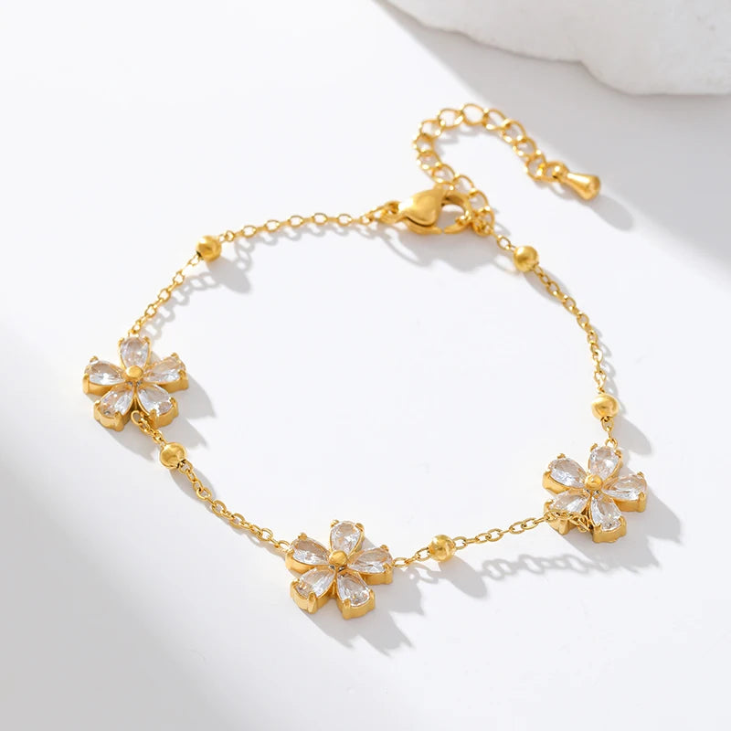 EILIECK 316L Stainless Steel Flower Clover Zircon Bracelet For Women Girl 2025 NewTrendy Wrist Chain Waterproof Jewelry Gift