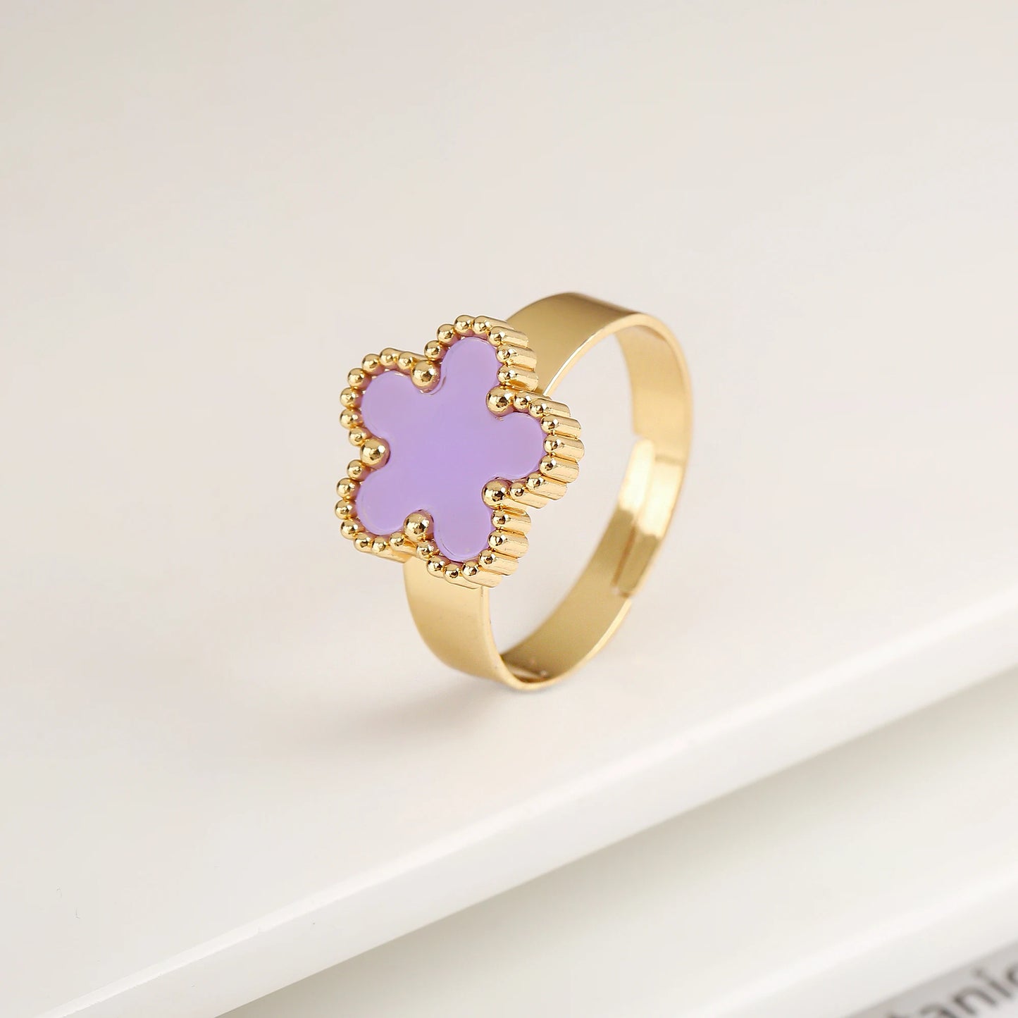 Classic Luxury Clover Metal Laser Stainless Steel Five Leaf Flower Open Ring Simple for Woman Girl New Fashion Party Jewelry