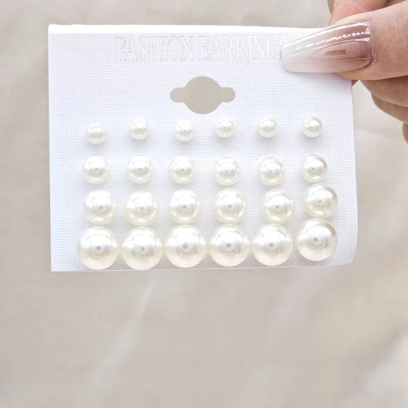 12 Pairs of Fashionable and Simple Pearl Imitation Women's Earring Set Suitable for Daily Wear, Holiday Gifts, Classic Jewelry