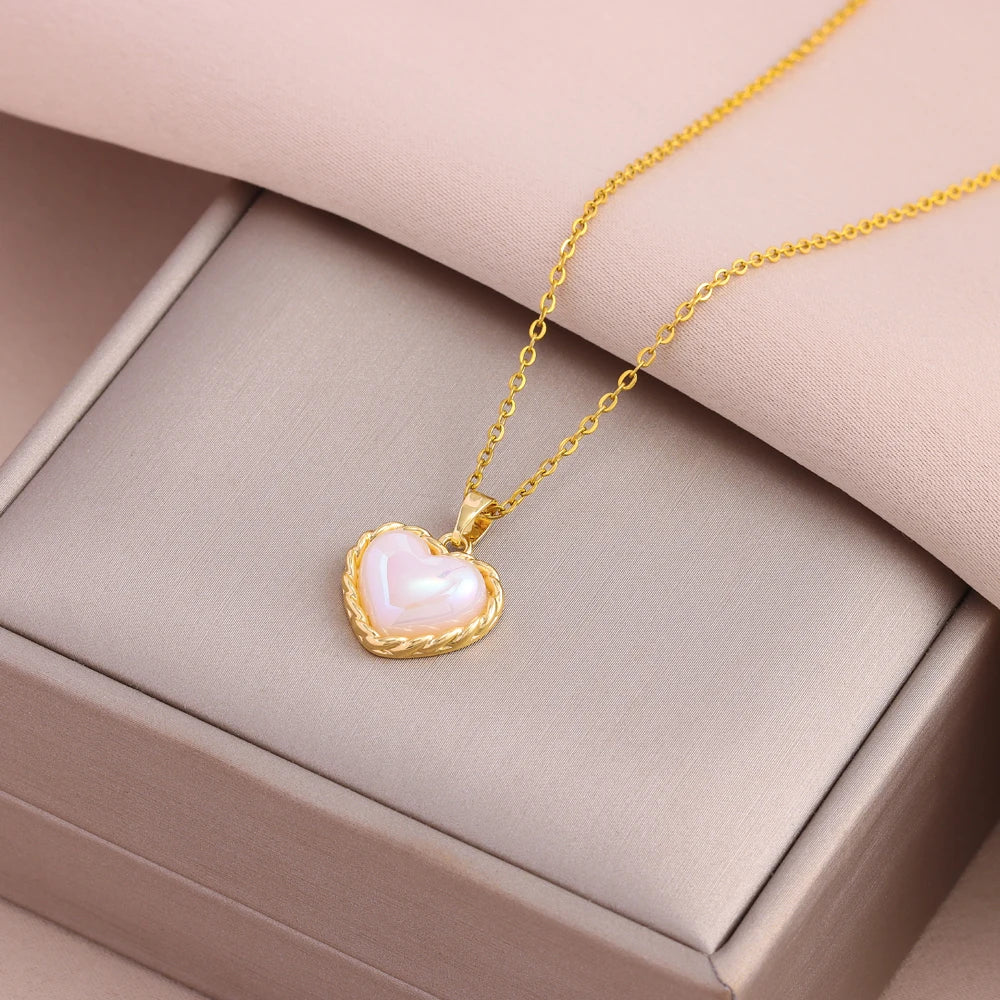 Trendy 18K Gold Plated Zircon Crystal Pendant Stainless Steel Necklace For Women Female Clavicle Chain Jewelry Lady Accessories