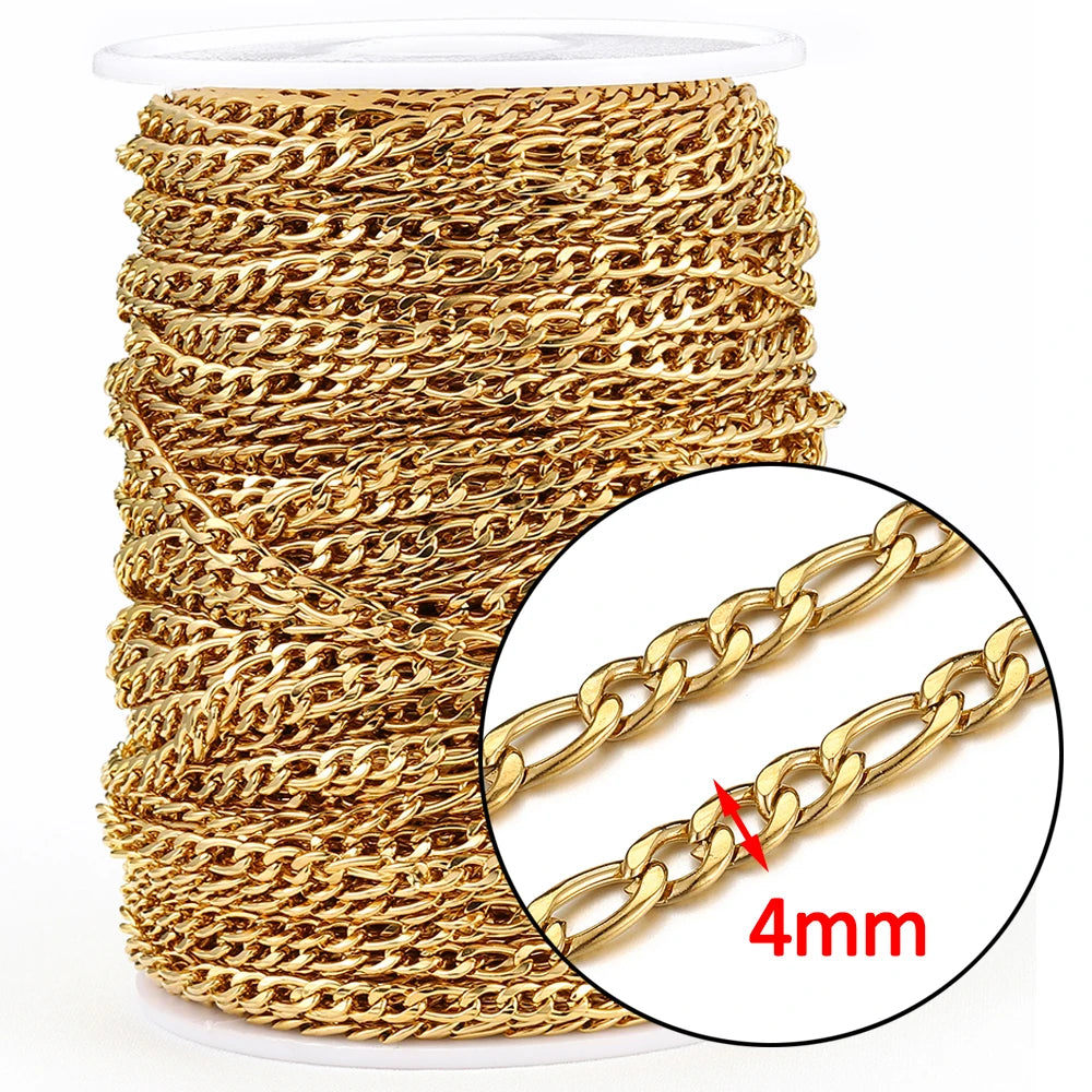 No Fade 2Meters Stainless Steel Chains for Jewelry Making DIY Necklace Bracelet Accessories Gold Chain Lips Beads Beaded Chain