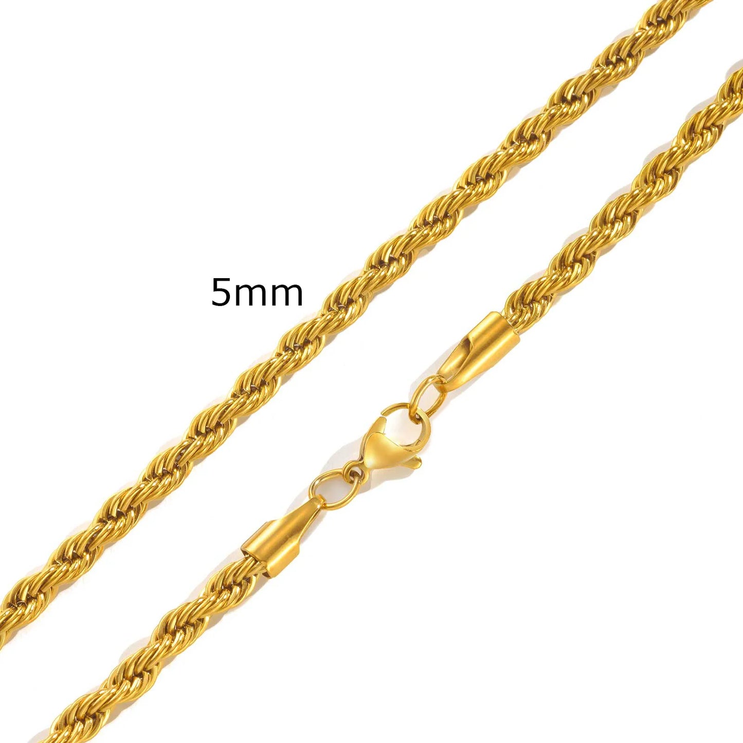 Ropes Long Necklace for Men Women,Stainless Steel Minimalist Twist Rope Chain Necklace,Punk Gold Silver Black Color 2 TO 5mm