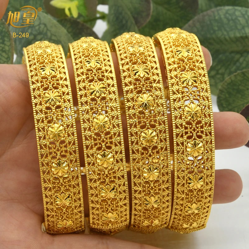 XUHUANG African Gold Color Bangles For Women Indian Middle Eastern Nigerian Wedding Luxury Plated Jewellery Brazilian Bangles