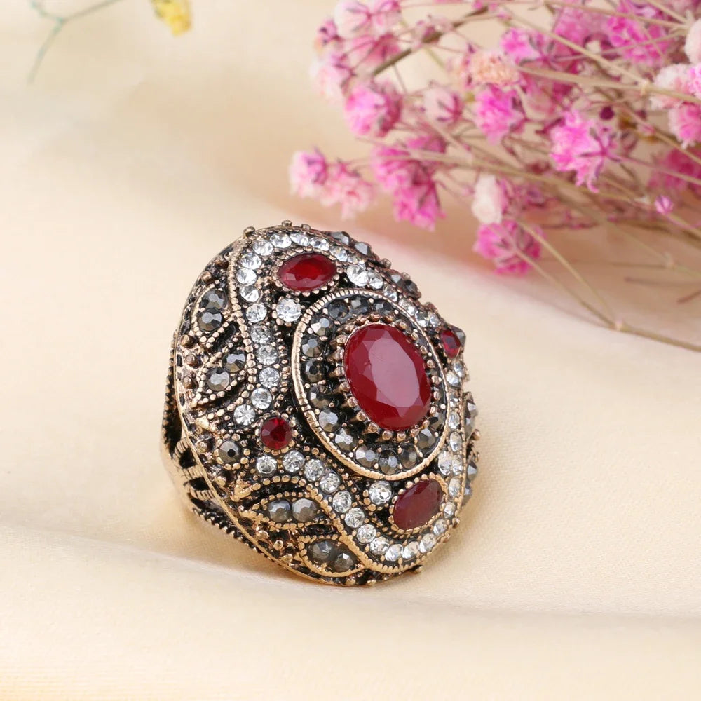Turkish Big Wedding Rings for Women Vintage Gold Crystal Engagement Ring Indian Jewelry Boho Accessories Кольцо Женское