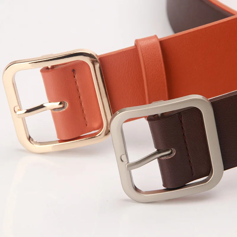 3.5x105cm Women's Belt Soft PU Leather Belt Square Pin Buckle Jeans Belt Korean Version Chic Ladies Vintage Female Waistband