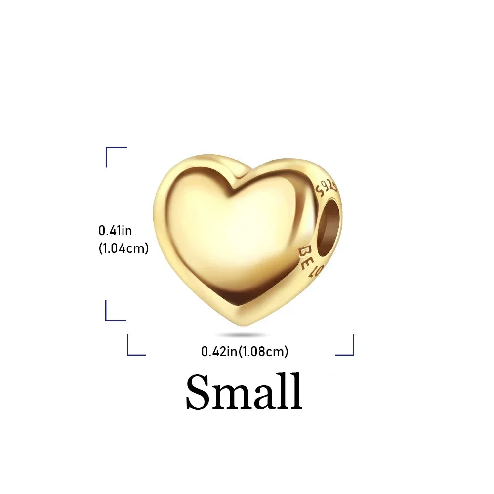 Original 925 Sterling Silver Gold Heart Charms Beads Sparkling MapleLeaf Safety Pendant For Women Bracelet DIY Fine Jewelry Gift