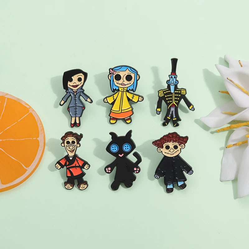 Horror Animated Films Coraline Doll Enamel Pins Punk Character Metal Brooch Backpack Badge Halloween Accessory Gifts for Friends
