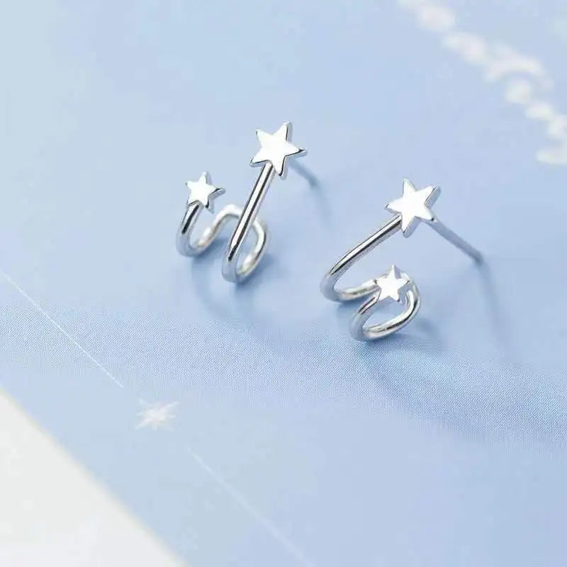Korean Shiny Zircon Star Flower Climbing Earrings for Women Exquisite Sliver Color Crystal Statement Earrings Jewelry Gifts