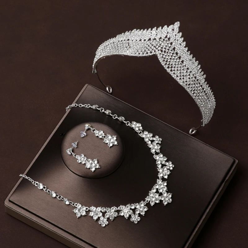 Itacazzo Bridal Headwear Set Crown Necklace Earrings Four Piece Classic Tiaras Suitable for Women's Wedding and Birthday Parties