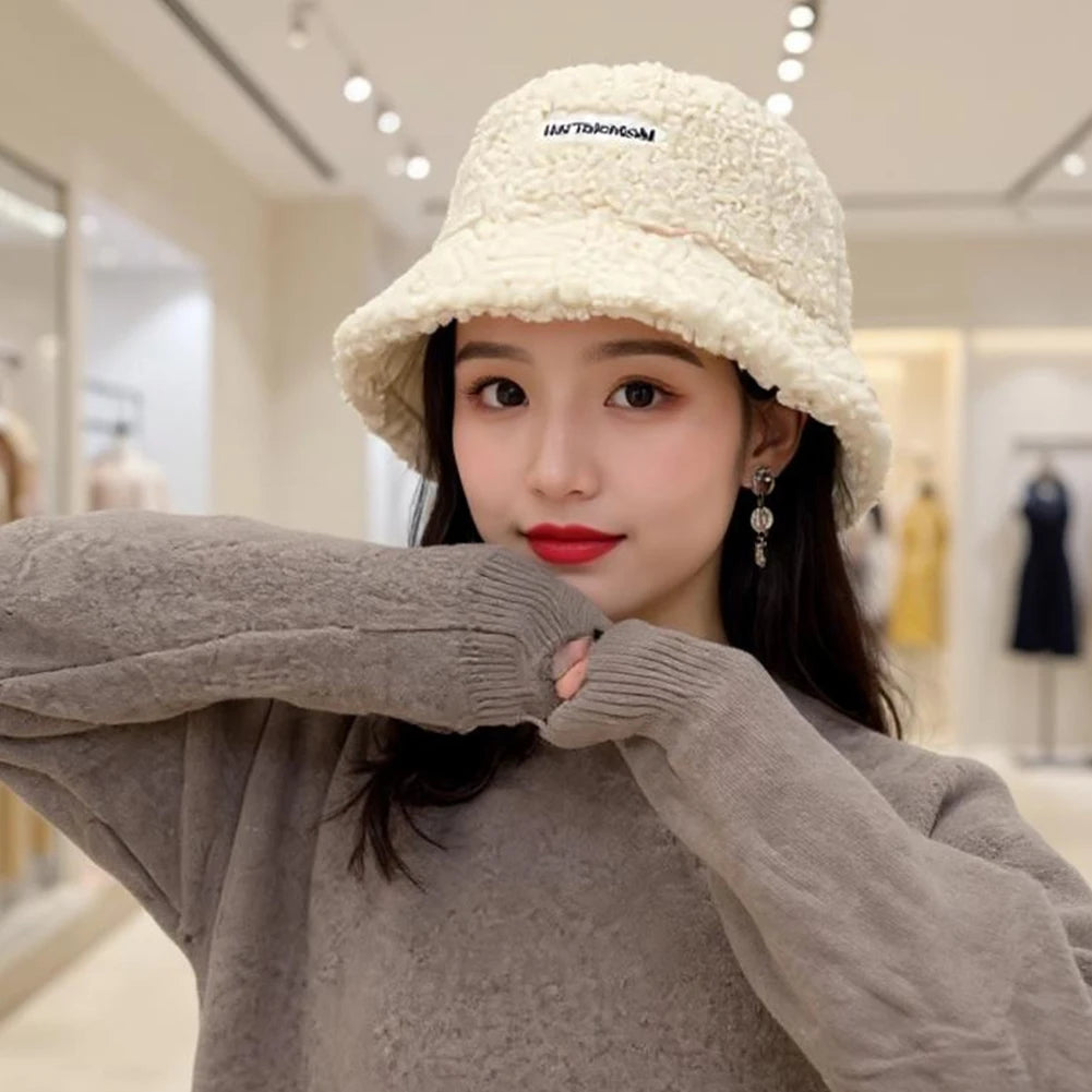 Trendy Fashion Fleece Bucket Hat Winter Warm Cold Resistant Fisherman Cap Sunshade Unisex Men Women Outdoor Headwear