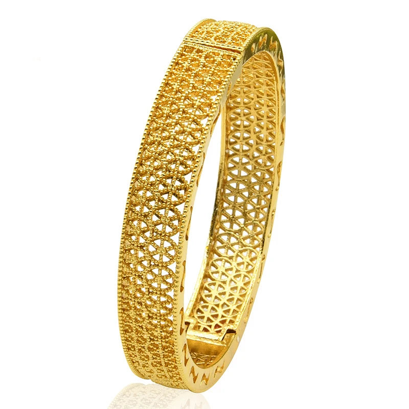 Luxury Dubai Gold Color Bangles For Women 24K Gold Plated Indian African Bracelets Charm Wedding Ethiopian Arabic Hand Jewelry