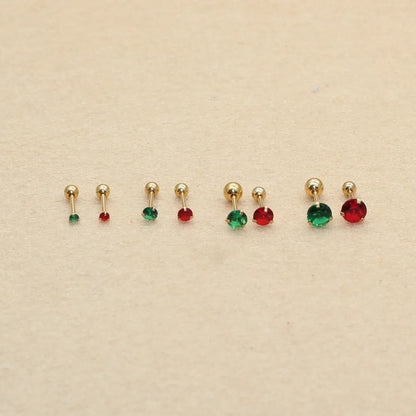 Size From 2mm to 5mm Stainless Steel Green Red Color Round Stond Screw-Back Stud Earrings  No Fade Allergy Free Brief Jewelry