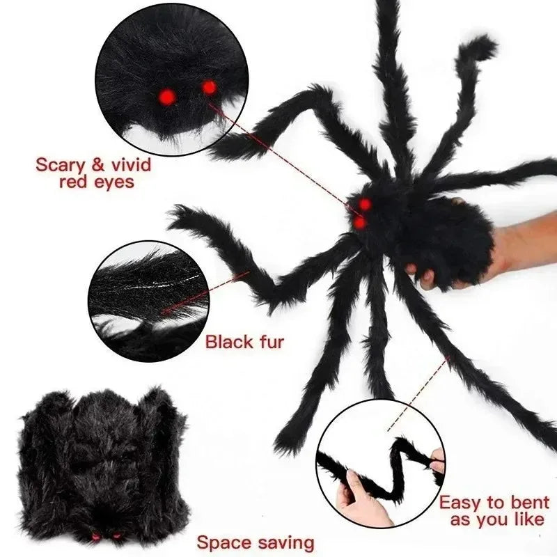 Halloween Big Plush Spider Horror Halloween Decoration Party Prop Outdoor Giant Spider Decor 30-200cm Chamber Prank Black Spider
