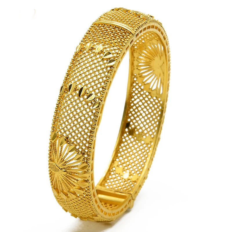 Luxury Dubai Gold Color Bangles For Women 24K Gold Plated Indian African Bracelets Charm Wedding Ethiopian Arabic Hand Jewelry