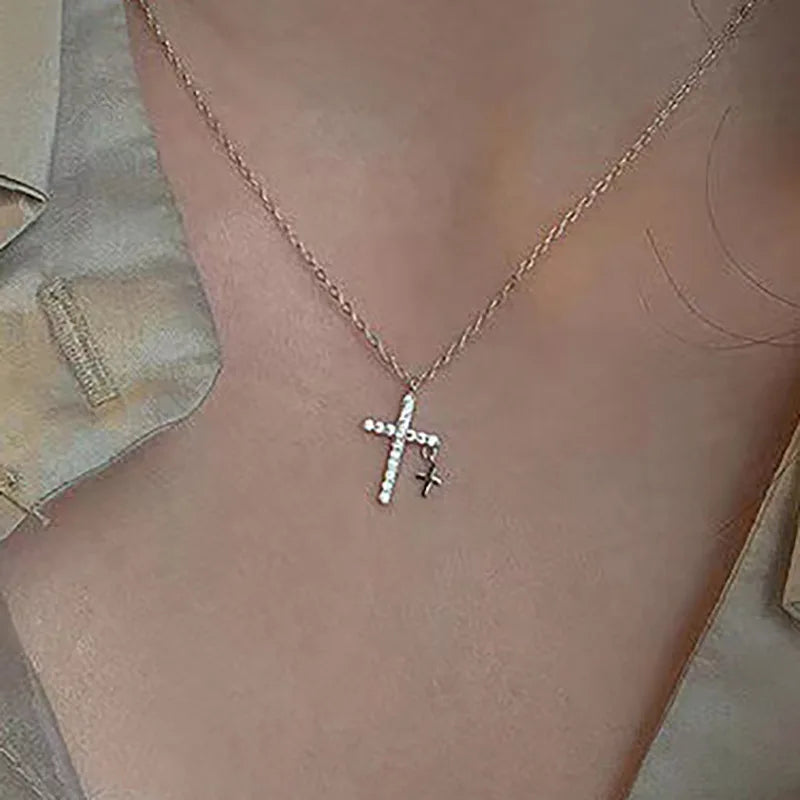 2025 Y2K Pearl Cross Pendant Necklace Hip Hop Retro Women Religious Zircon Chain Necklaces Girls Punk Party Trendy Jewelry Gifts