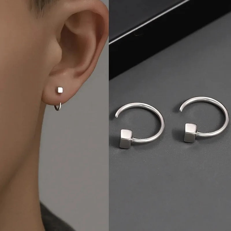 Exquisite Zircon Round Stud Earrings For Women Men Simple Silver Color Mini Heart Square Ear Bone Piercing Earrings Jewelry