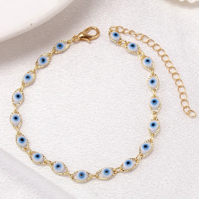 Bohemian Oval Evil Blue Eye Charm Bracelet Gold Silver Color Brass Chain Bracelets for Women Men Prayer Jewelry