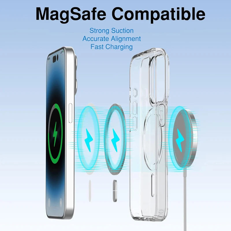 Magnetic Clear Case For APPLE iPhone 16 17 15 14 13 12 11 Pro Max 16 Plus 17 Air 16e Wireless Charging Compatible With Magsafe