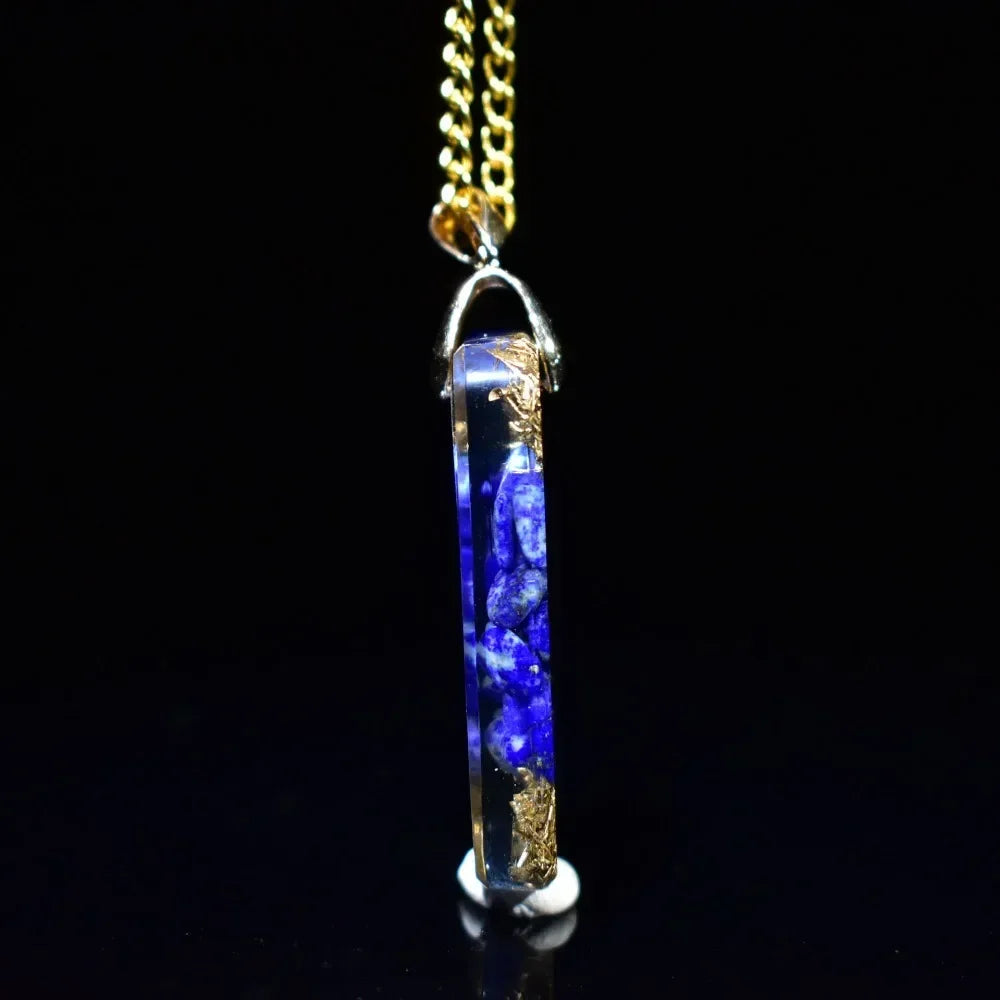 Natural Lapis Lazuli Chip Stones Orgone Resin Pendant with Golden Foil Inside Reiki Healing Crystals Necklace Christmas Gift